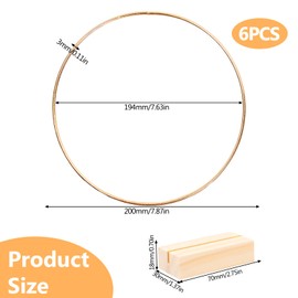 Pilikoll Pack of 6 20 cm Gold Metal Rings for Crafts with 6 Wooden Stands Gold Flower Wreath Macrame Rings Decorative Rings for Hanging for DIY Flower Macrame, Wedding Party Table Decoration