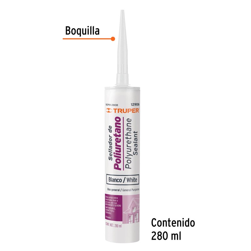 Truper SEPO-280B, Sellador de poliuretano de 280 ml color blanco