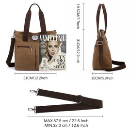 HUA ANGEL Vintage Canvas Women's Handbag Shoulder Bag Crossbody Medium Vintage Shoulder Bag with Many Compartments for Work Sporty Shopping, Brown 1, vintage