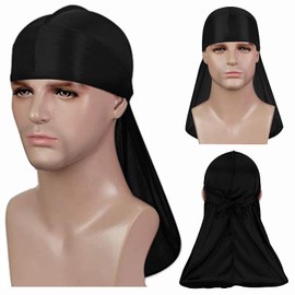 2PCS Silky Durag Pack for Men Waves, Satin Doo Rag for 360 540 720 Waves, Ideal Gifts for Christmas (black)