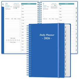 Agenda diaria 2026 página completa por día: agenda diaria y mensual 2026 de enero de 2026 a diciembre de 2026, agenda diaria 2026 con pestañas de 12 meses, 6.4 x 8.5 pulgadas, azul