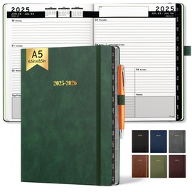 Ensight 2025-2026 HARDCOVER Leather Planner Weekly & Monthly - 6.5 * 8.5 Inches - Academic Planner Business Personal or Student - Pen Holder, Thick Paper, July 2025 - June 2026 (Dark Green)