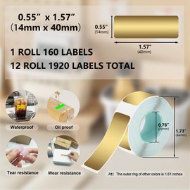 PALAIBEIQI Thermal Label Tape (0.55"x1.57"), 12 Rolls, Total 1920 Labels, Thermal Sticker Label Printer Compatible with D30 Label Maker Sticker Label Tape for Home, School and Office - 10 Color Pack