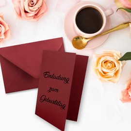 FarbenFroh DIN B6 Folding Card Set with Envelopes in Dark Red 120 x 170 mm Ideal for Invitation Cards, Wedding, Christening, Communion, Confirmation, Pack of 50