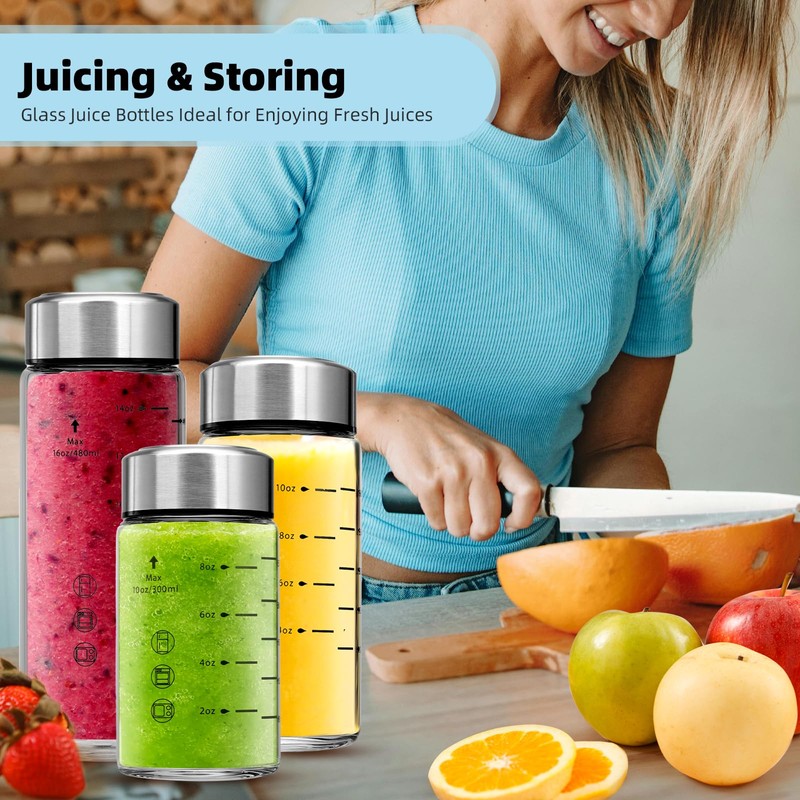 Glass Juice Bottles 4 Pack 16 oz - Wide Mouth