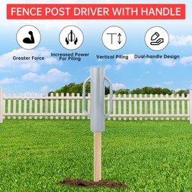37 LB Fence Post Driver with Handle,Manual T Post Driver Metal Post Hammer for U Fence Post Wooden Post (Sliver)