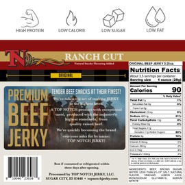 Top Notch Ranch Cut Jerky - 3.25 oz Bag of Beef Jerky - High Protein Snacks for Kids and Adults - Flavorful Strips of Premium Beef Jerky (Original)