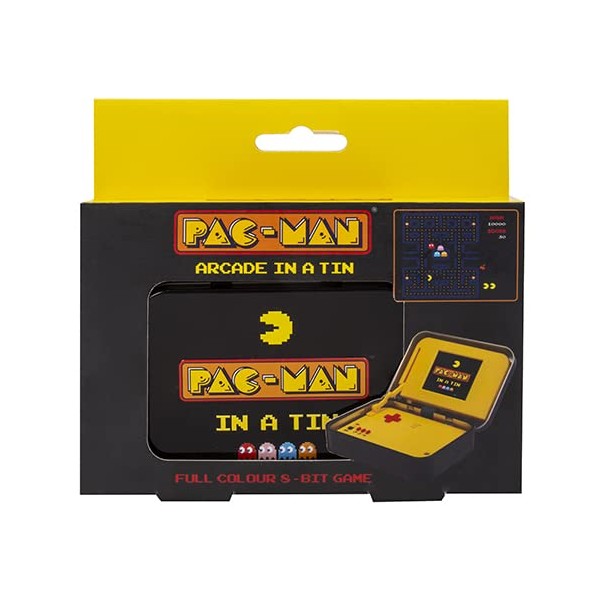 PAC-MAN Arcade Game in a Tin. Full Colour 8-bit Game with Original Sounds & Graphics. Classic PAC-MAN Gameplay. Includes 2.4” Screen. Officially Licensed PAC-MAN Merchandise.