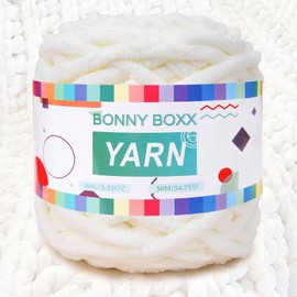 BONNY BOXX Chenille Chunky Crochet Yarn, Baby Velvet Yarn for Blankets Crafts, Fluffy Plush Bulk Yarn for Crochet & Knitting(100G/54.7YD, Milky White)