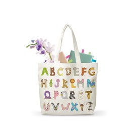 JUSITAKEET Alphabet Themed Tote Bag, Book Canvas Tote Bags Gift, Gifts For Book Lovers, Reusable Bags Suitable For Bookworm, Library Club Canvas Totes Gifts For Study, 04
