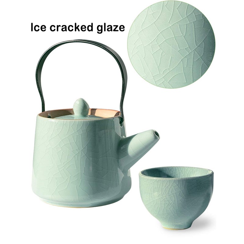 Dahlia Ice Crack Celadon Porcelain 7-pcs Gongfu Tea Set in