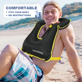 Inflatable Snorkel Vest Adults, Portable Snorkel Jacket, Buoyancy Vest for Snorkeling, Swimming, Kayaking, Boating, Safety Load Up to 220 Ibs (Blue)