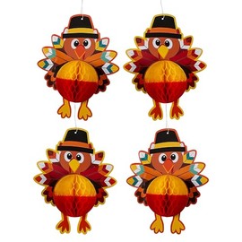 Fun Express 20" Large Turkey Honeycomb Hanging Decorations - 4 Pc