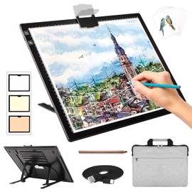 Rechargeable A3 Light Pad for Diamond Painting with Padded Case,Light Board with Stand,3 Colors Stepless Dimmable and 6 Levels of Brightness Light Box for tracing,Drawing,Sketching,Animation