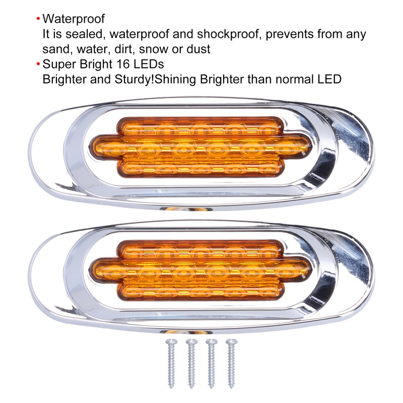 Pair 16LEDs Taillight Electroplated Trim Side Marker Auto External Lamps