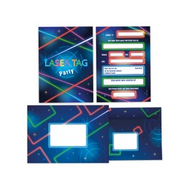 Limonia 10 Invitation Cards with 10 Envelopes for Children's Birthday Party Laser Tag Neon Invitation Set Birthday Girls Children Boys Boys Teens
