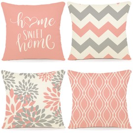 ZWJD Cushion Covers, 40 x 40 cm, Set of 4, Outdoor Cushion Covers, Linen Cushion Covers, Geometric Pattern, for Sofa, Living Room, Decorative, 40 x 40 cm