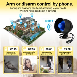 Upgraded WiFi Security Alarm System Kit-Wireless 120db Loud Weatherproof Siren Horn with Remote Control& Door Contact Sensor&Motion Sensor Alarm Home Hotel Garage Shop Burglar Alarm System(Wifi Set D)