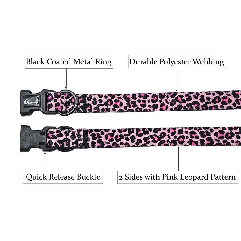 Olahibi Dog Collar Leash Set, Leopard Pattern, Polyester Material, 5ft