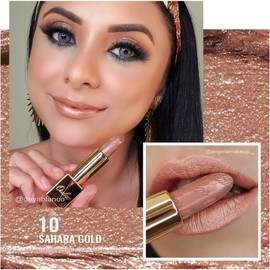 OULAC Metallic Shine Glitter Lipstick, Nude High Impact Lipcolor, Lightweight Soft and Ultra Hydrating, Long Lasting, Vegan & Cruelty-Free, Full-Coverage Lip Color 4.3 g/0.15 Sahara Gold(10)