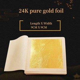 dshyuauoci 50 Sheets Edible Gold Leaf with A Pair of Tweezers, 24k Pure Edible Gold Flakes 3.5×3.5 Inches Food Craft Decoration Perfect for Decorating Cakes Desserts Wine Chocolate