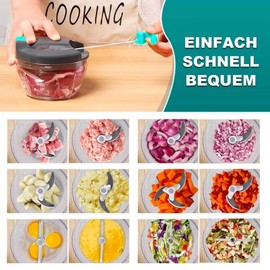 Manual Onion Cutter, 520 ml Vegetable Cutter, Onion Chopper with 3 Stainless Steel Blades and 1 Mixer, Multi Chopper with Rope Pulley, Onion Chopper Flash Chopper for Onions, Garlic