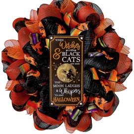 Witches and Black Cats Handmade Deco Mesh Wreath