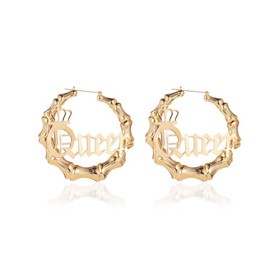 Old English Font Queen Word 9cm Large Bamboo Earrings Hip-Pop Style Fashion Party Accessory (B:gold queen)