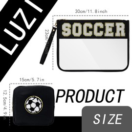 2 Pcs Soccer Gifts Cosmetic Makeup Bag with Chenille Letter Patch,with Handles PVC Waterproof Clear Makeup Bag,Portable Toiletry Storage Bag,Players & Fans Birthday, Team or Sports Lover Presents