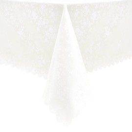 Romanstile Rectangle Vinyl Tablecloth,100% Waterproof Heavy Duty Oil Spill Proof Stain Resistant Plastic PU Table Cover with Flannel Backing for Kitchen, Dining (Rose Ivory White, 60 x 120)