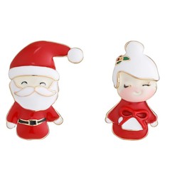 Cute Christmas Santa Claus Mr and Mrs Stud Earrings - Enameled Xmas Holiday Festive Costume Accessories Studs Earring Asymmetrical Fashion Ear Jewelry for Women Daughter Friends Bff