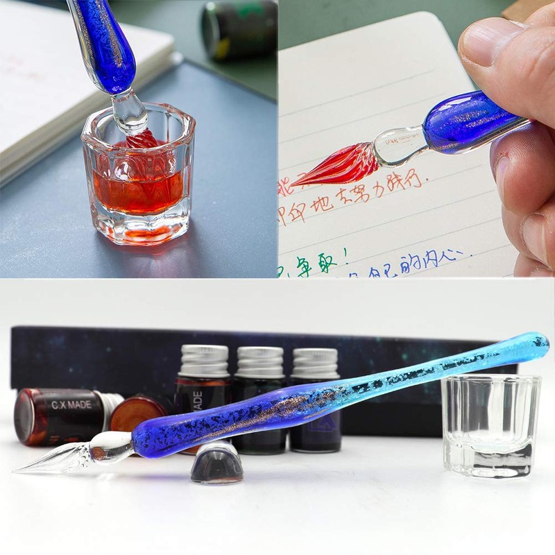 ZZKOKO Juego de bolígrafos de vidrio, caligrafía, 12 colores, tinta,