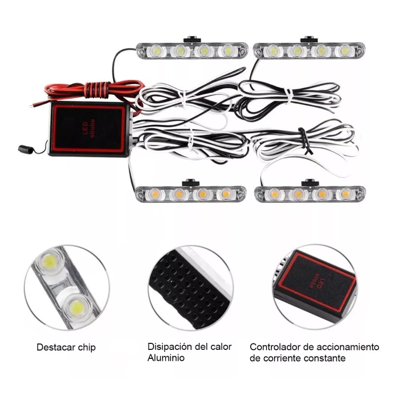 PUNKZZ Luz Faro Estrobo De Parrilla Delantera Para Auto Emergencia