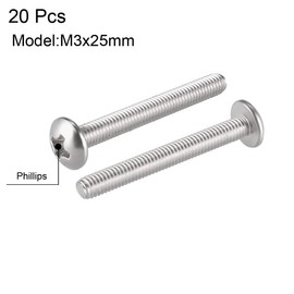 sourcing map Machine Screws, M3x25mm Phillips Screw, 304 Stainless Steel, Fasteners Bolts 20Pcs