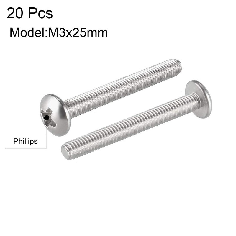 sourcing map Machine Screws, M3x25mm Phillips Screw, 304 Stainless Steel,