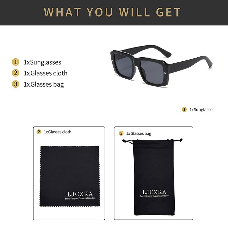 LJCZKA Vintage Rectangular Sunglasses Women Men 90s Retro Square Sunglasses
