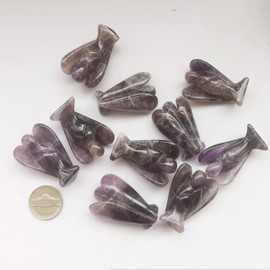 Manekieko Natural Amethyst Healing Crystal Prayer Guardian Angel Statue, 38 mm Carving Bag Palm Stone Figures Decoration