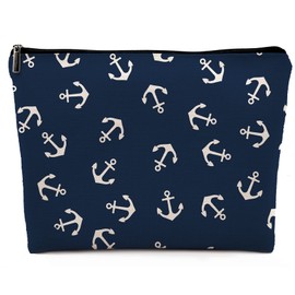 Dwept Nautical Anchor Makeup Cosmetic Bag, Marine Symbol Navy Anchor Linen Makeup Travel Toiletry Bag, Nautical Coastal Sailing Sailboat Anchor Cosmetic Bag Gifts For Sea Lovers Sailors Women Girls