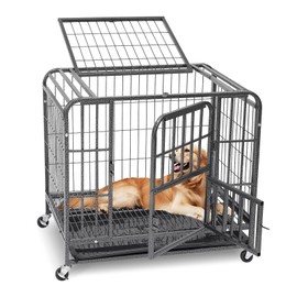 Heavy Duty Dog Cage with Wheels – Chew-Proof Metal Kennel for Large Breeds, 31/22/28-Inch Extra Sturdy Pet Crate, Lockable Door & Slide-Out Tray