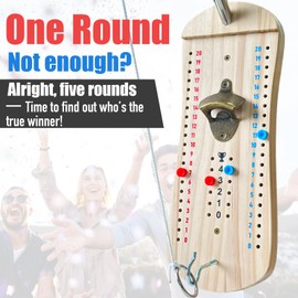 Hook and Ring Toss Game with Bottle Opener and Magnetic Cap Catch Adults Ring Toss Game for Indoor Outdoor Party Man Cave (Big Size- Pine)
