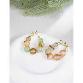 Melhill Agate Hoop Earrings for Women Quartz Beads Drop Earrings Healing Crystal Gemstone Hypoallergenic Handcrafted Boho Vintage Gifts for Women