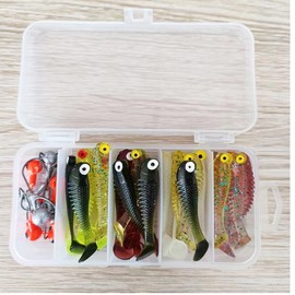 FOLANDO 30PCS Fishing Soft Lures kit, Soft Plastic Lures Sea Fishing Jig Heads Hook Artificial Fishing Baits Fishhook Mandarin fish soft bait for Sea Bass, Perch, Pike
