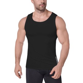 Towintec Compression Shirt Men Sleeveless Athletic Tank Top Underarm Mesh Slim Vest Workout Base Layer Undershirt Sport Muscle Gym Shirts(Black,L)