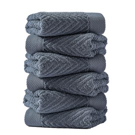 sense gnosis Grey Herringbone Washcloth Set of 6 Premium 100% Cotton Striped Weave Ultra Soft Highly Absorbent Washclothes for Kitchen Home Bathroom 13 X 13 Inch