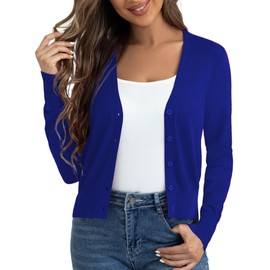Ahlaray Women's Open Front Cropped Sweater Bolero Cardigan Jacket for Dress, Royal Blue, Small