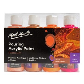 MONT MARTE Acrylic Pouring Paint Set Coral – 4 pieces x 120ml – Acrylic Pouring – Premium Acrylic Paints premixed with Pouring Medium – Orange, Bronze, Shiraz, Coral