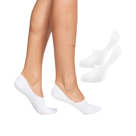 Nur Die Bamboo Socks Pack of 2 Women's Barely Visible Bamboo Socks Soft Breathable Invisible Non Slip, White, 35 - 38