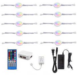 AIBOO 24V Under Counter LED Lights, RGB+White Under Cabinet Lighting Linkable, Color Changing Puck Lights Dimmable with Wireless 40-Key IR Remote Control (RGBW, 10 Lights)