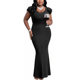 CYCLAMEN Plus Size Sparkly Formal Dress Mermaid Bodycon Maxi Evening Gown Prom Cocktail Banquet Wedding Guest, Sparkly Black, 3X