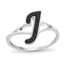 JEWELEXCESS Black Diamond Accent Sterling Silver A TO Z Initial Spell it Out Ring